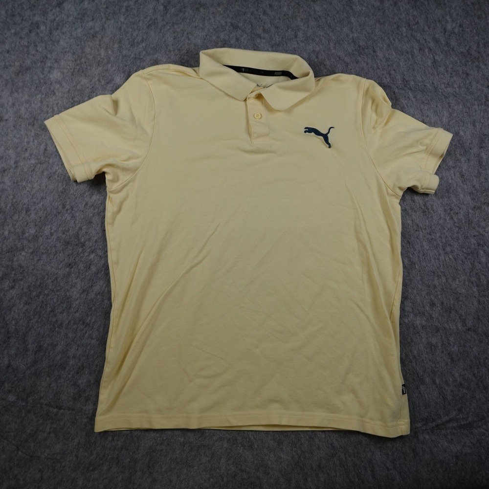 Puma Shirt Mens Large Yellow Essentials Pique Polo Short Sleeve Logo Golf Preppy